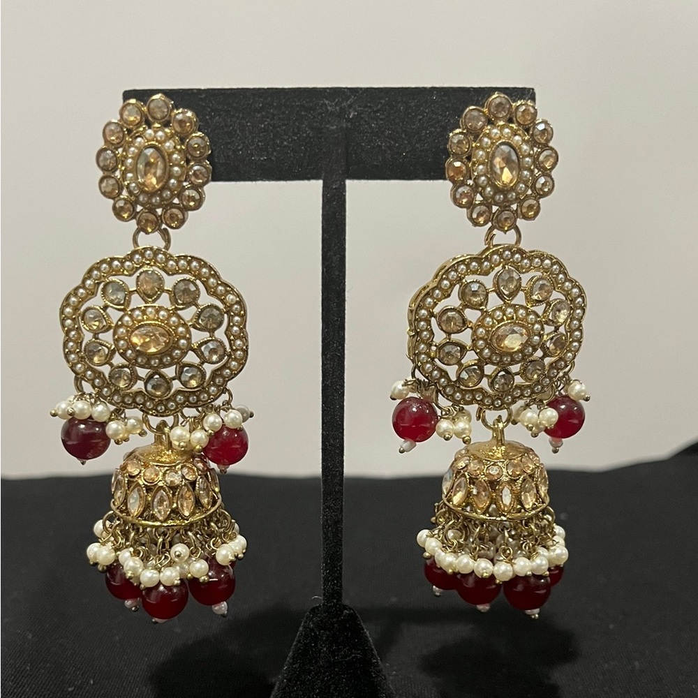 Indian Jhumka Jhumki long Earrings for Women | Party Wear| With Burgundy beads